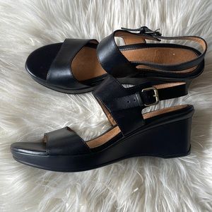 Women’s black wedge sandals